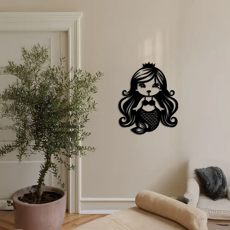 Pink Mermaid Silhouette Metal Wall Art – Cute Ocean Fantasy Wall Decor for Girls - KAFGP152 by Enova Art