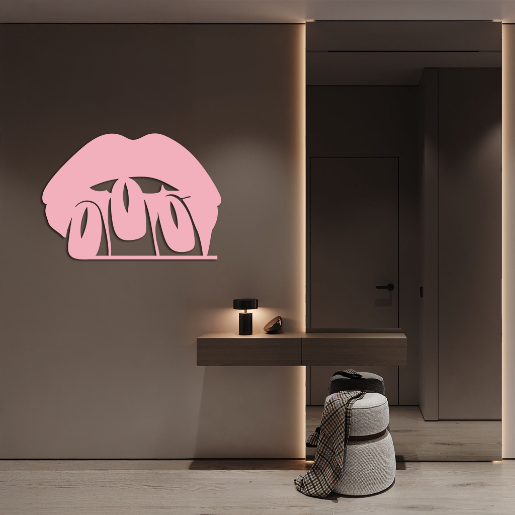 Pink Lips Metal Wall Art – Modern Glam Lip Design - KAFGP153 by Enova Art