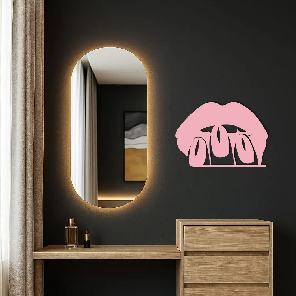 Pink Lips Metal Wall Art – Modern Glam Lip Design - KAFGP153 by Enova Art