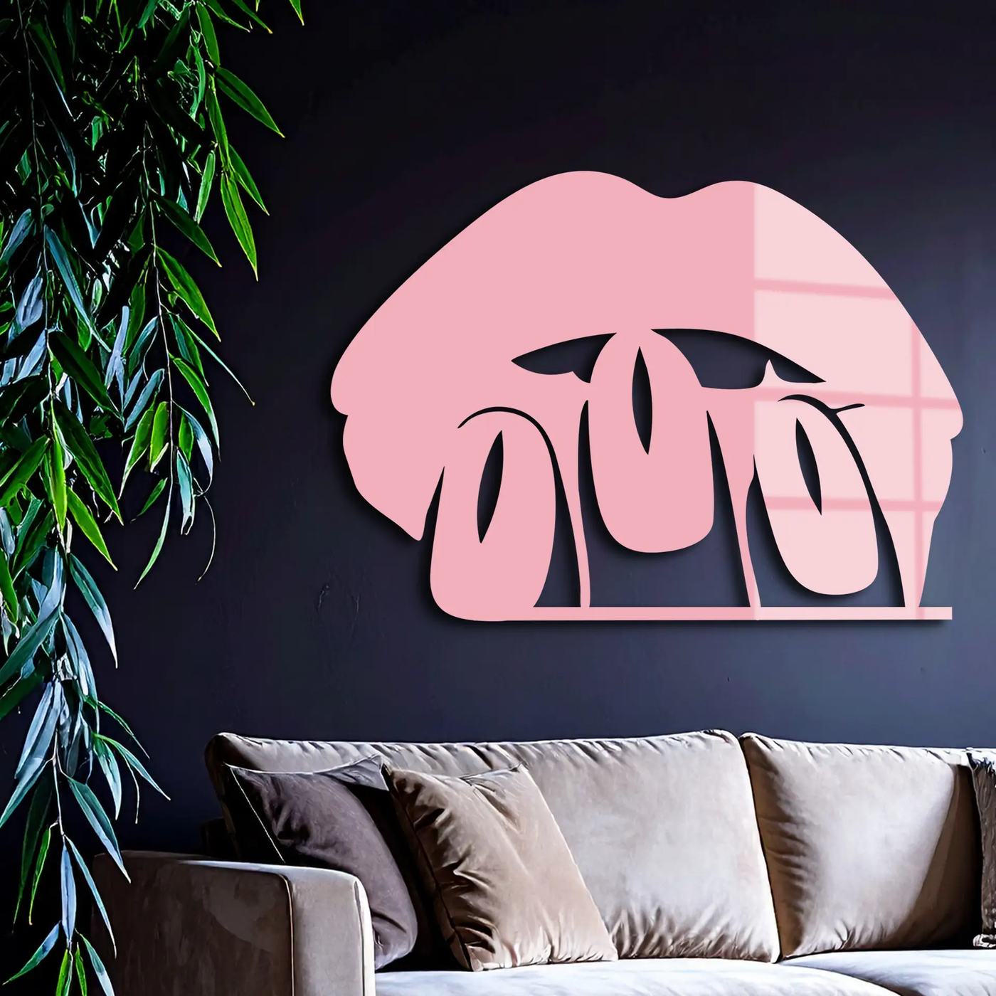 Pink Lips Metal Wall Art – Modern Glam Lip Design - KAFGP153 by Enova Art