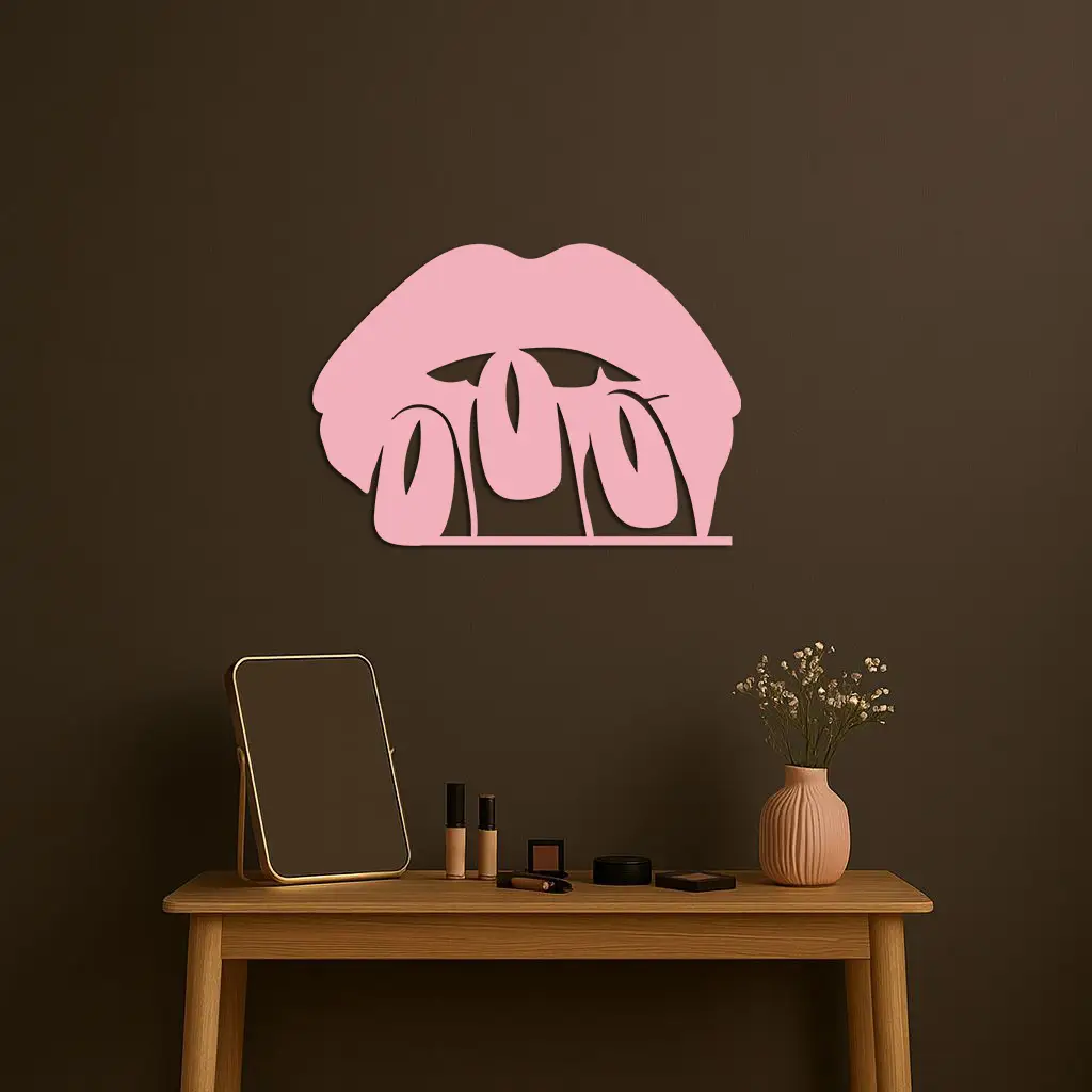 Pink Lips Metal Wall Art – Modern Glam Lip Design - KAFGP153 by Enova Art