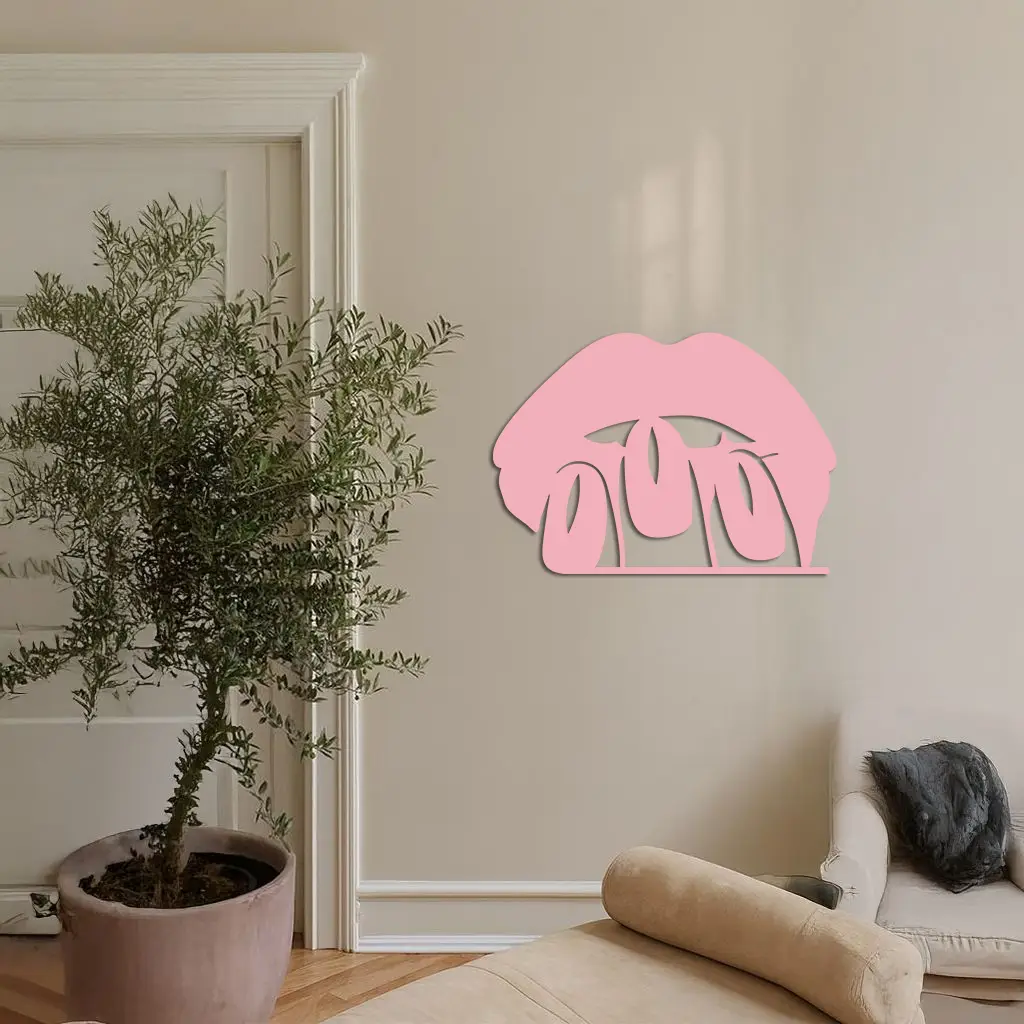 Pink Lips Metal Wall Art – Modern Glam Lip Design - KAFGP153 by Enova Art