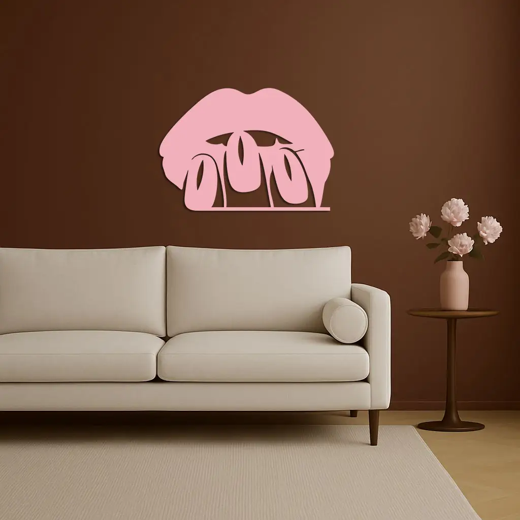 Pink Lips Metal Wall Art – Modern Glam Lip Design - KAFGP153 by Enova Art