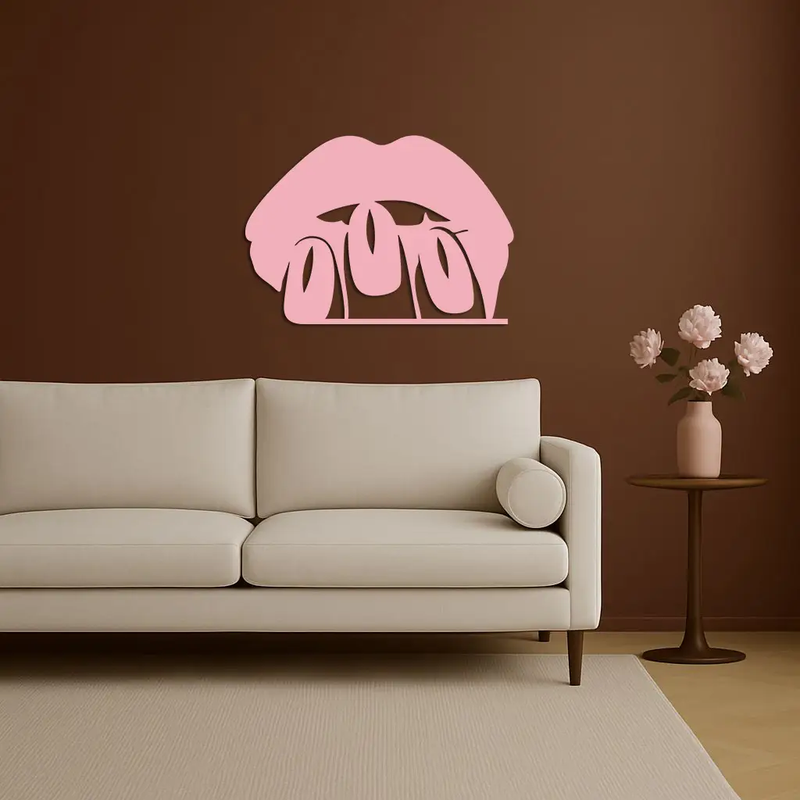 Pink Lips Metal Wall Art – Modern Glam Lip Design - KAFGP153 by Enova Art