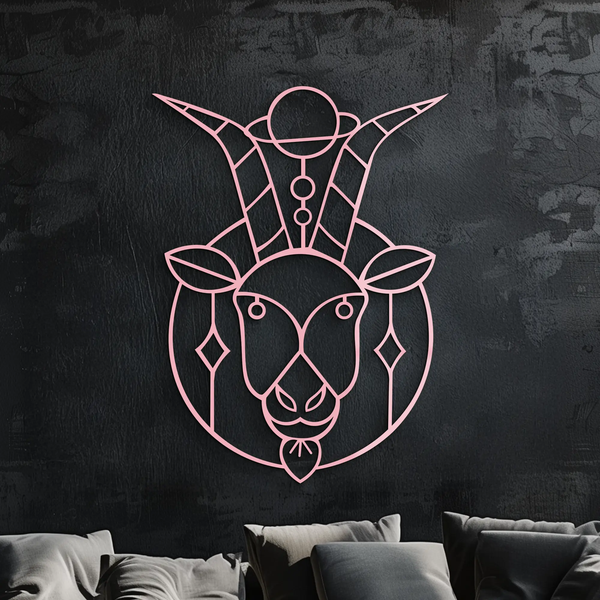 Capricorn Zodiac Metal Wall Art – Geometric Pink Astrology Decor - KAFGP154