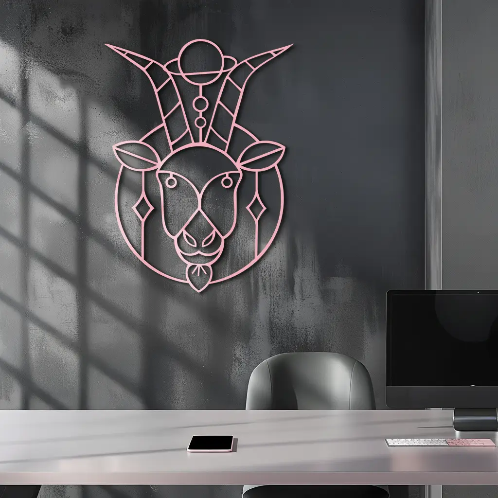 Capricorn Zodiac Metal Wall Art – Geometric Pink Astrology Decor - KAFGP154 by Enova Art
