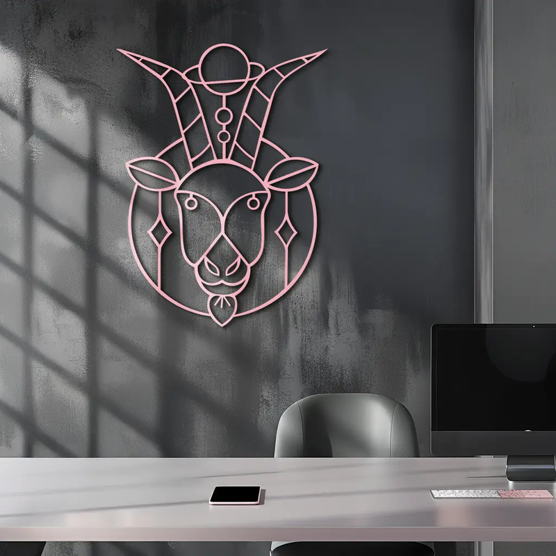 Capricorn Zodiac Metal Wall Art – Geometric Pink Astrology Decor - KAFGP154 by Enova Art