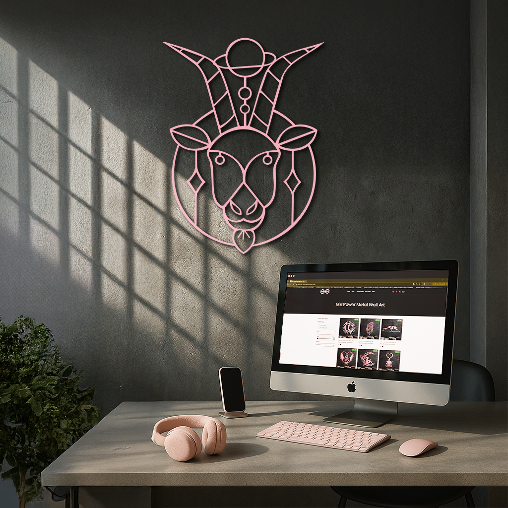Capricorn Zodiac Metal Wall Art – Geometric Pink Astrology Decor - KAFGP154 by Enova Art