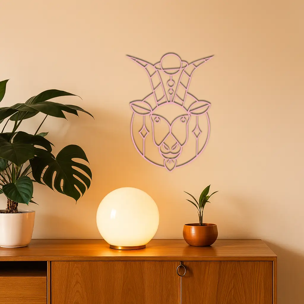 Capricorn Zodiac Metal Wall Art – Geometric Pink Astrology Decor - KAFGP154 by Enova Art