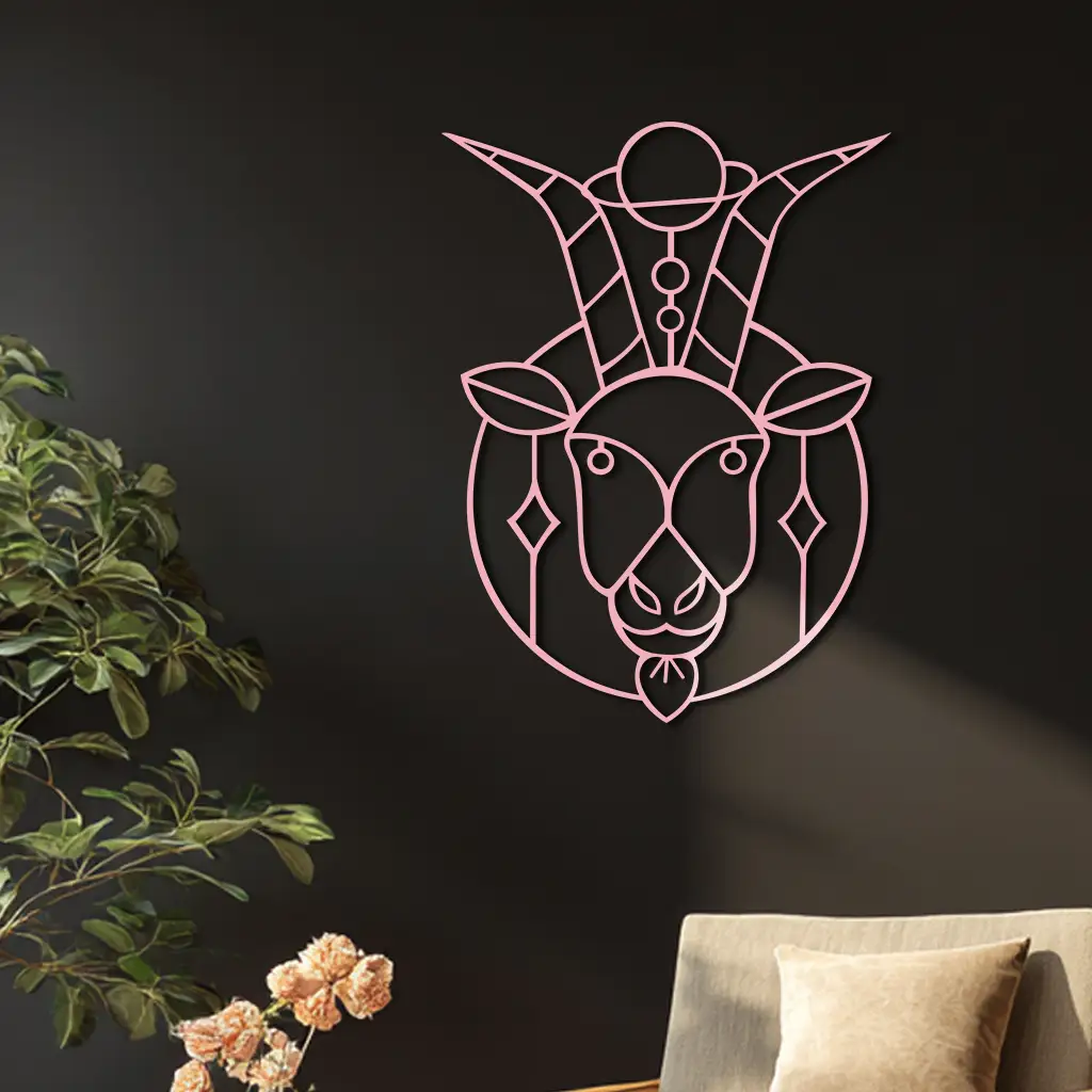 Capricorn Zodiac Metal Wall Art – Geometric Pink Astrology Decor - KAFGP154 by Enova Art