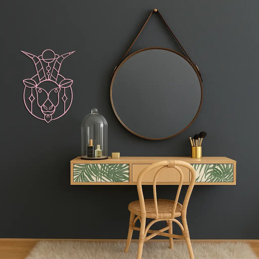 Capricorn Zodiac Metal Wall Art – Geometric Pink Astrology Decor - KAFGP154 by Enova Art