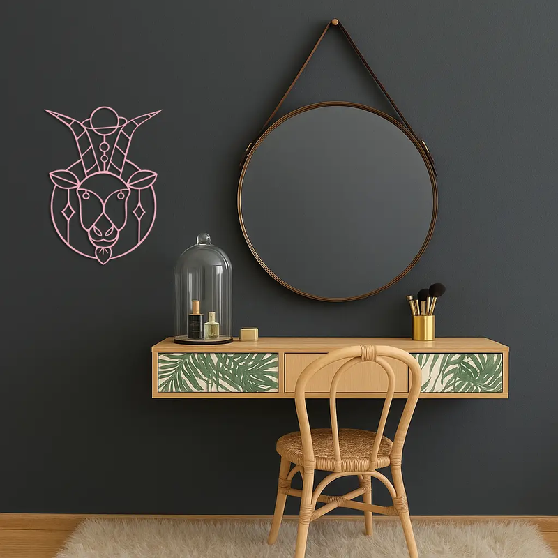 Capricorn Zodiac Metal Wall Art – Geometric Pink Astrology Decor - KAFGP154 by Enova Art