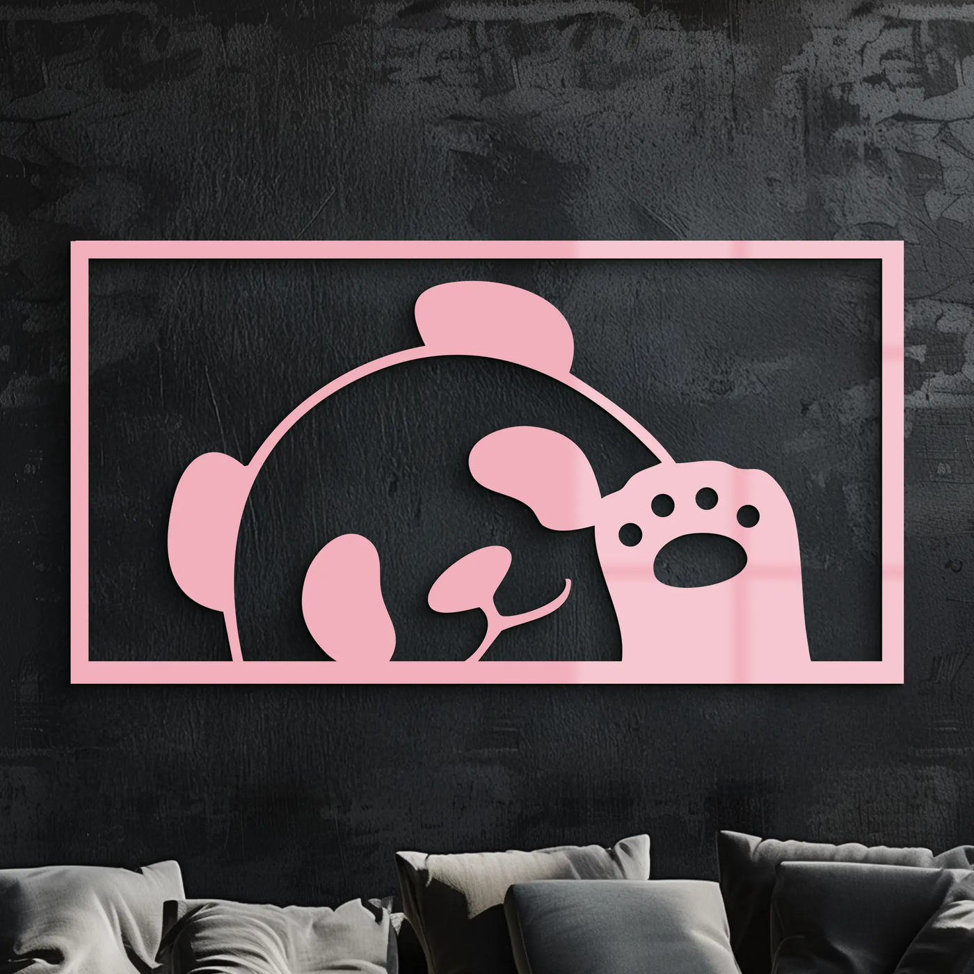 Pink Panda Silhouette Metal Wall Art – Cute Animal Design - KAFGP155 by Enova Art