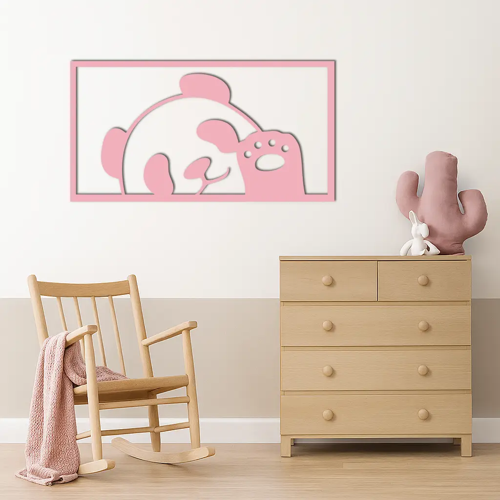 Pink Panda Silhouette Metal Wall Art – Cute Animal Design - KAFGP155 by Enova Art