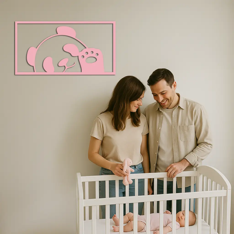 Pink Panda Silhouette Metal Wall Art – Cute Animal Design - KAFGP155 by Enova Art
