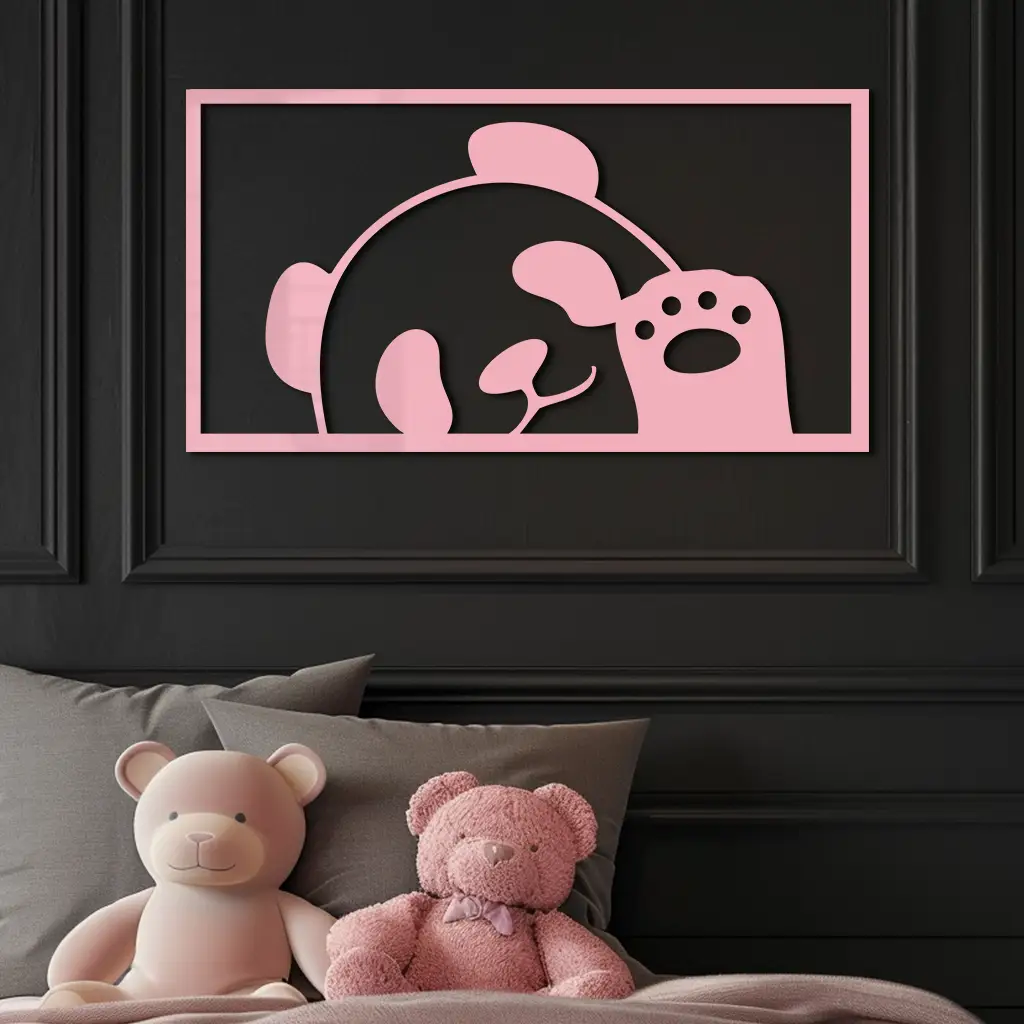 Pink Panda Silhouette Metal Wall Art – Cute Animal Design - KAFGP155 by Enova Art