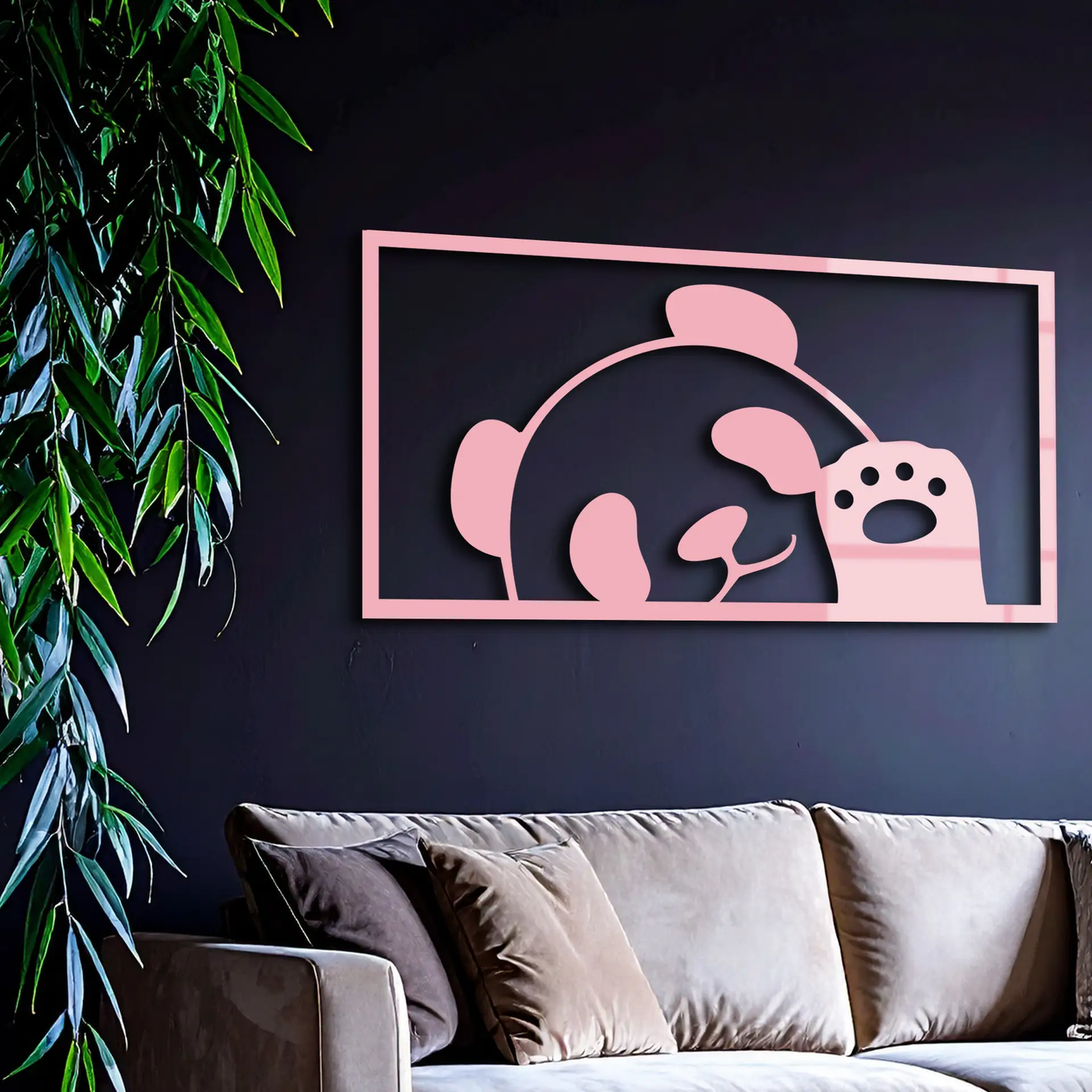 Pink Panda Silhouette Metal Wall Art – Cute Animal Design - KAFGP155 by Enova Art