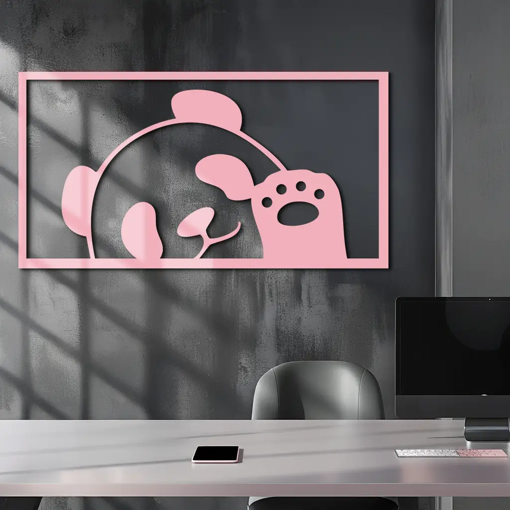 Pink Panda Silhouette Metal Wall Art – Cute Animal Design - KAFGP155 by Enova Art