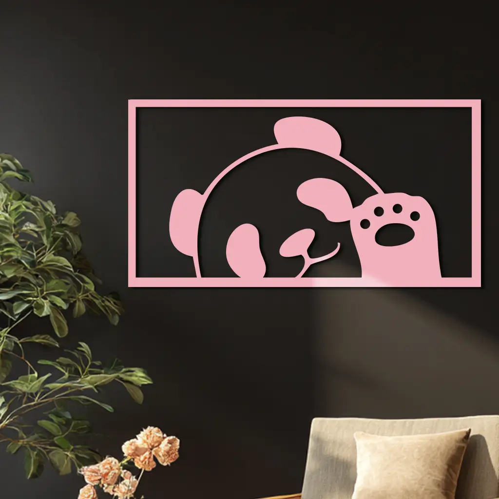 Pink Panda Silhouette Metal Wall Art – Cute Animal Design - KAFGP155 by Enova Art