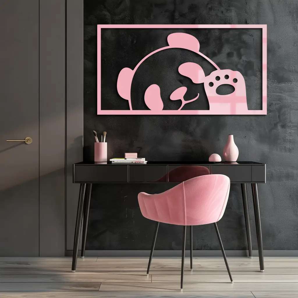 Pink Panda Silhouette Metal Wall Art – Cute Animal Design - KAFGP155 by Enova Art
