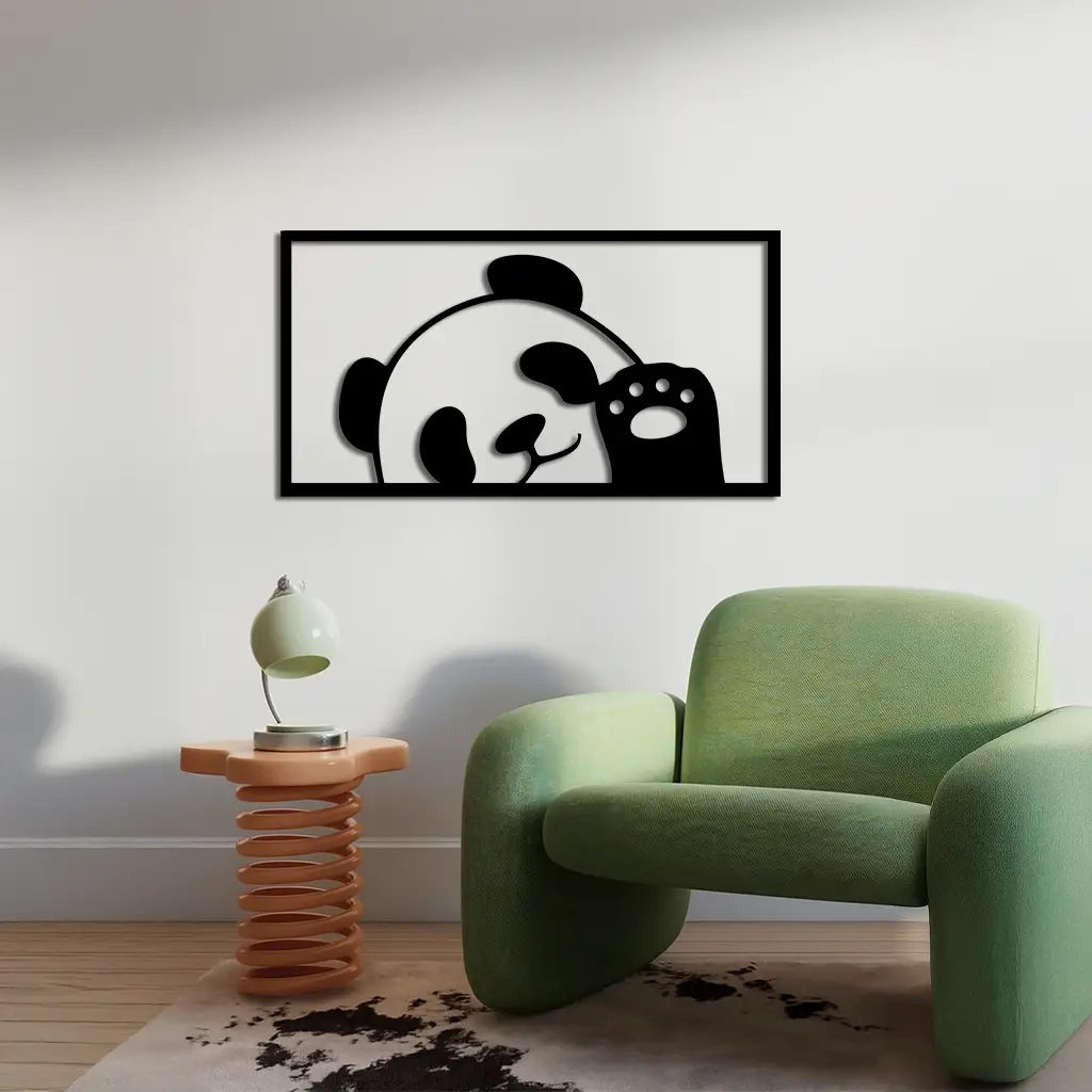 Pink Panda Silhouette Metal Wall Art – Cute Animal Design - KAFGP155 by Enova Art