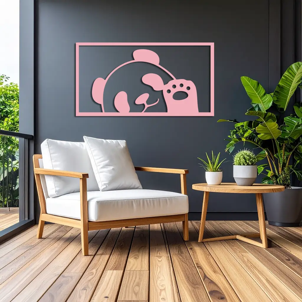 Pink Panda Silhouette Metal Wall Art – Cute Animal Design - KAFGP155 by Enova Art