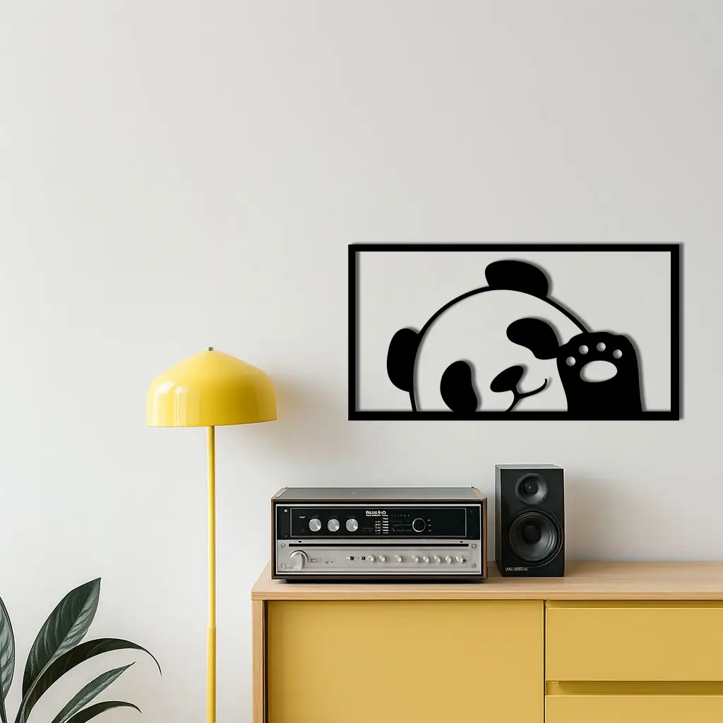 Pink Panda Silhouette Metal Wall Art – Cute Animal Design - KAFGP155 by Enova Art