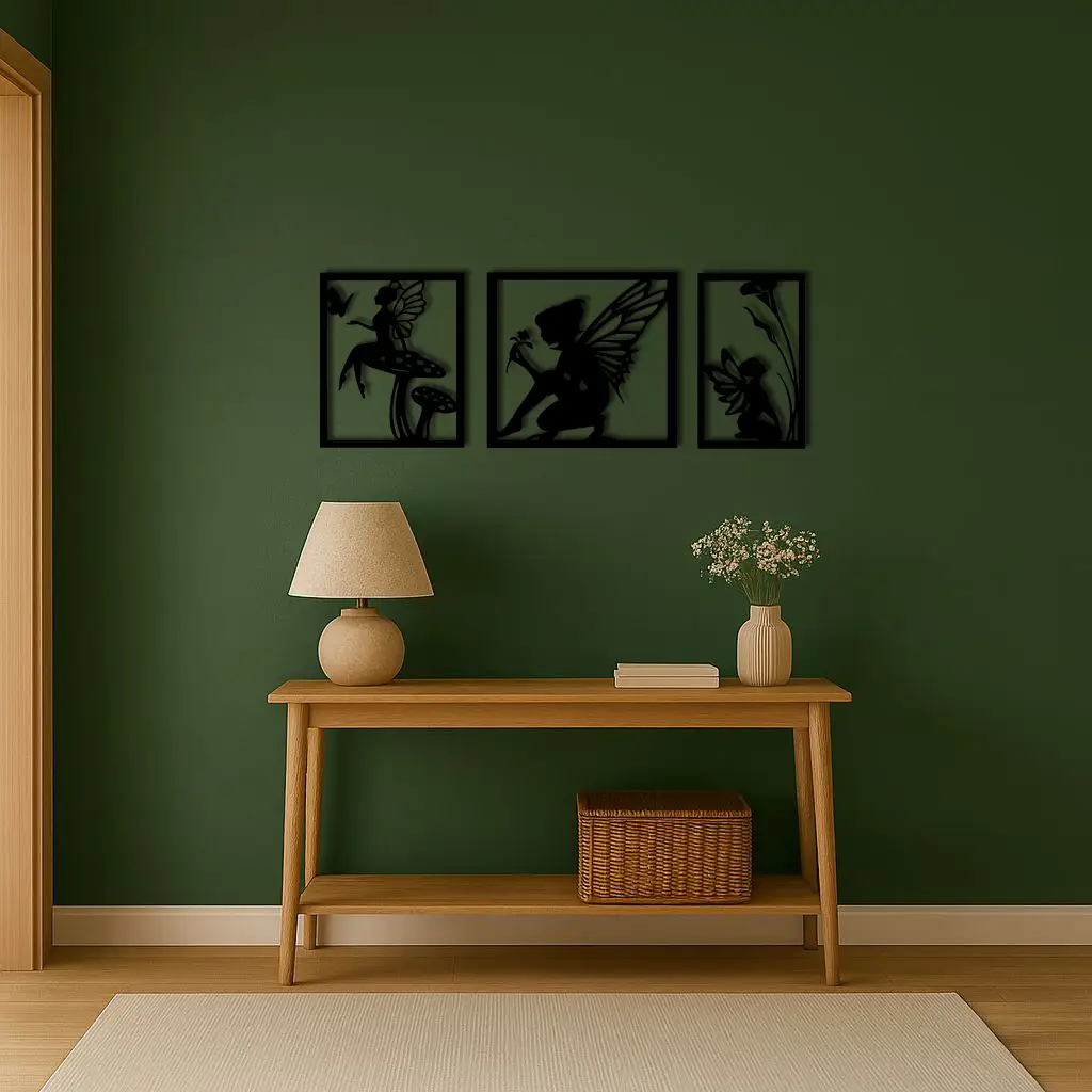 Pink Fairy Trio Metal Wall Art – Set of Three Fantasy Silhouette Panels - KAFGP156 by Enova Art