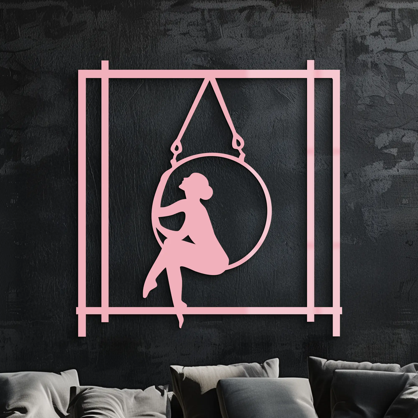 Woman on Hanging Ring Silhouette Modern Home Décor - Pink Metal Wall Art - KAFGP158 by Enova Art