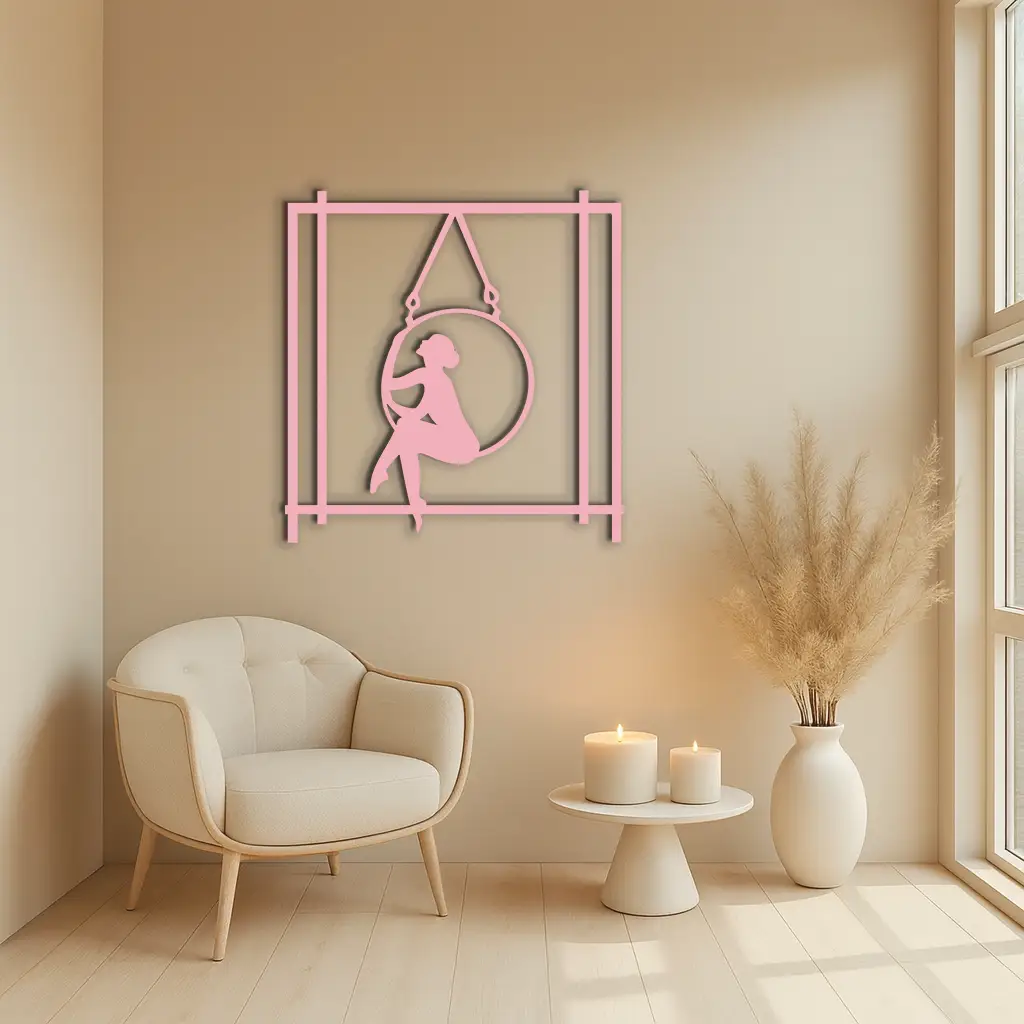 Woman on Hanging Ring Silhouette Modern Home Décor - Pink Metal Wall Art - KAFGP158 by Enova Art