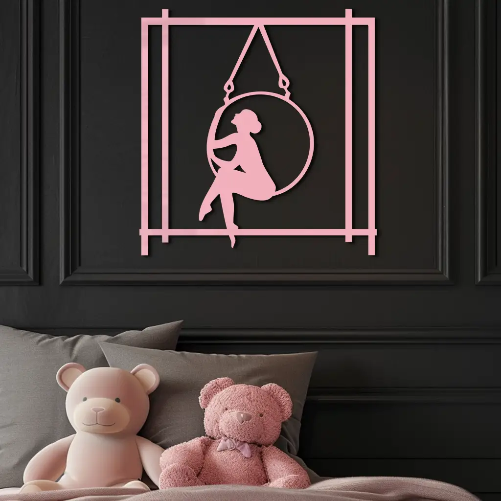 Woman on Hanging Ring Silhouette Modern Home Décor - Pink Metal Wall Art - KAFGP158 by Enova Art