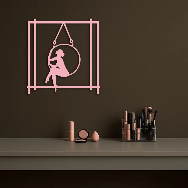 Woman on Hanging Ring Silhouette Modern Home Décor - Pink Metal Wall Art - KAFGP158 by Enova Art