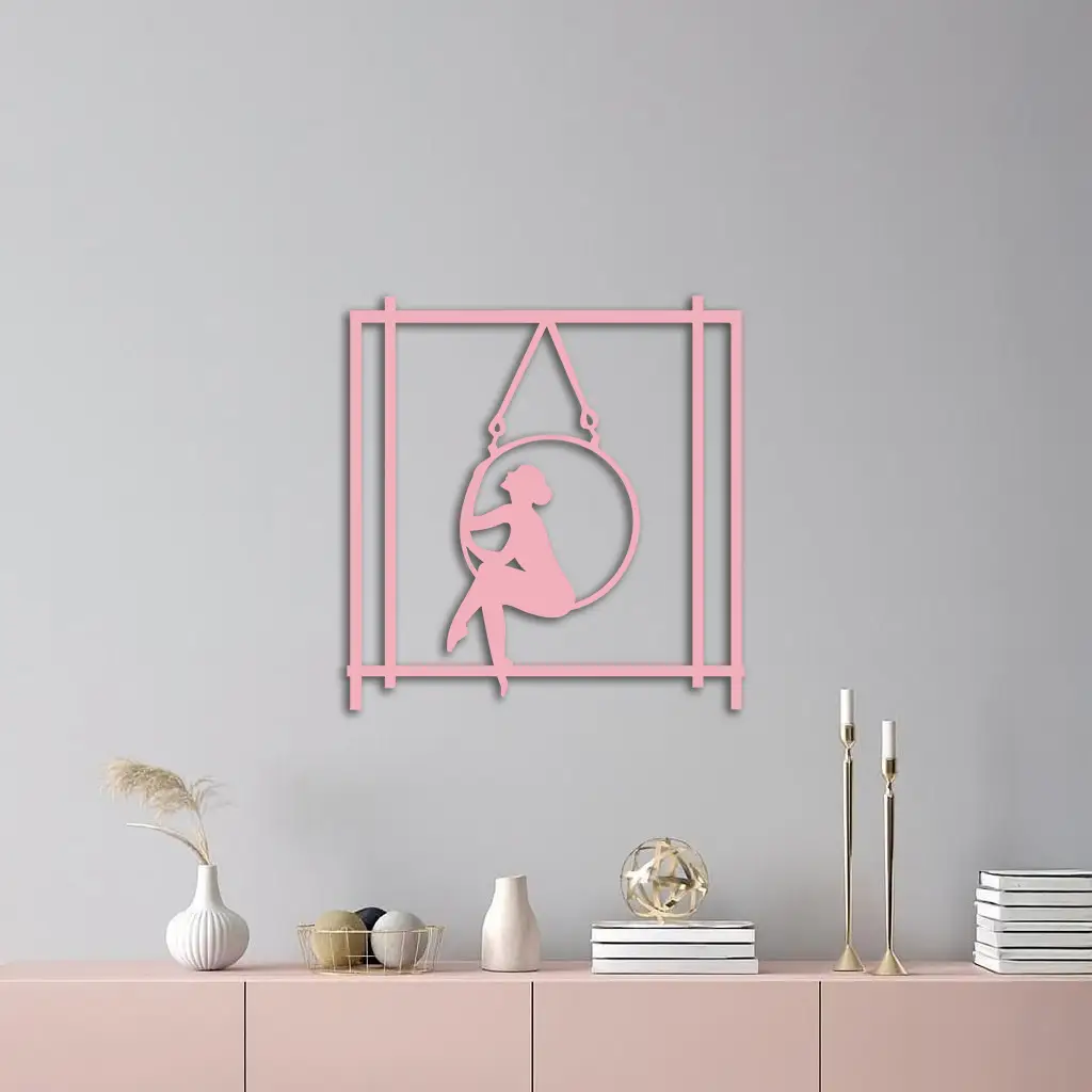 Woman on Hanging Ring Silhouette Modern Home Décor - Pink Metal Wall Art - KAFGP158 by Enova Art