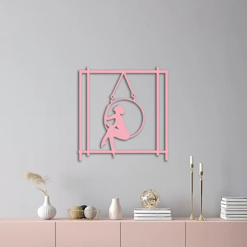 Woman on Hanging Ring Silhouette Modern Home Décor - Pink Metal Wall Art - KAFGP158 by Enova Art