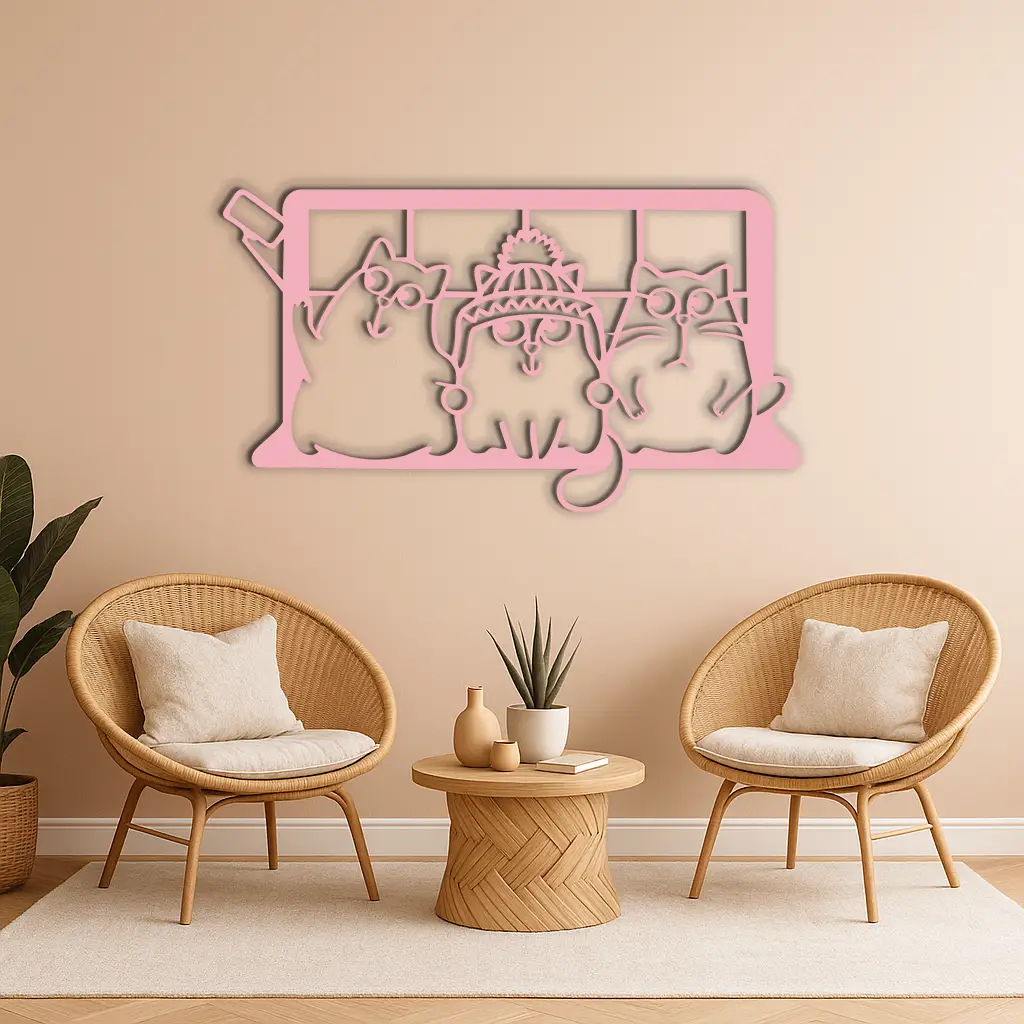 Funny Cats Taking Selfie Silhouette - Pink Metal Wall Art - KAFGP159 by Enova Art