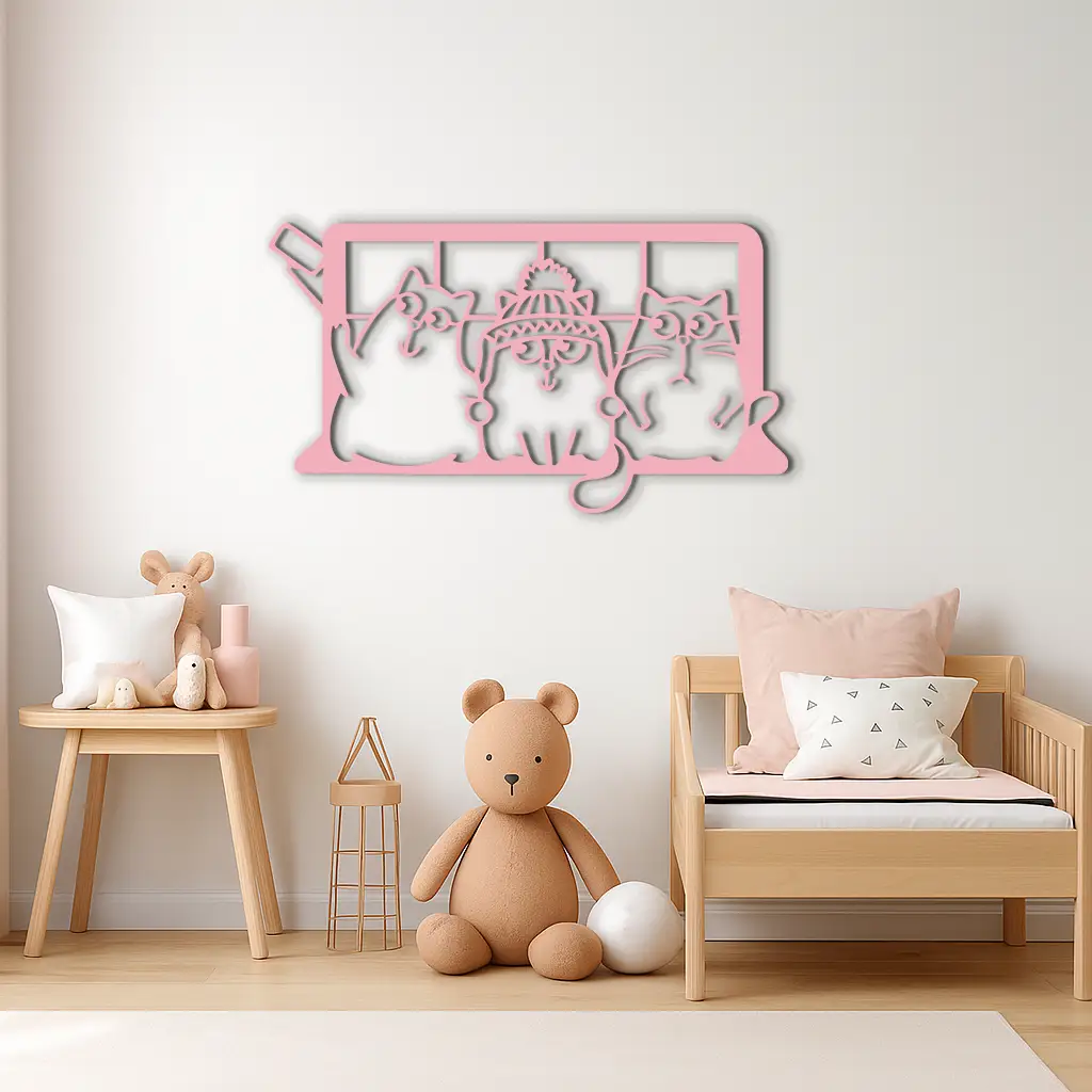Funny Cats Taking Selfie Silhouette - Pink Metal Wall Art - KAFGP159 by Enova Art