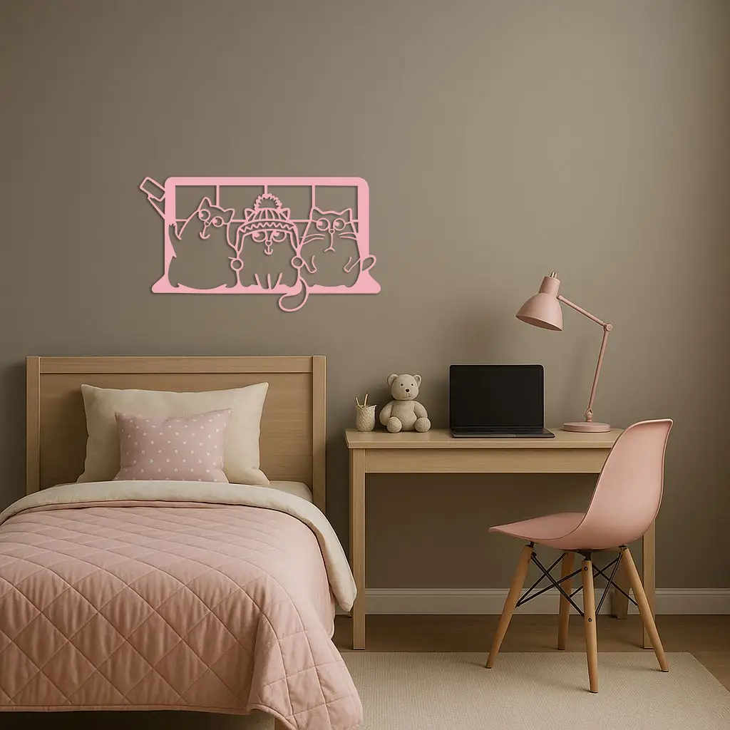 Funny Cats Taking Selfie Silhouette - Pink Metal Wall Art - KAFGP159 by Enova Art