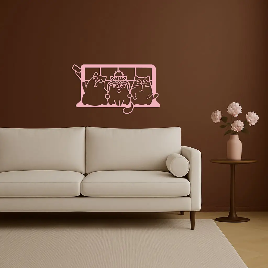 Funny Cats Taking Selfie Silhouette - Pink Metal Wall Art - KAFGP159 by Enova Art