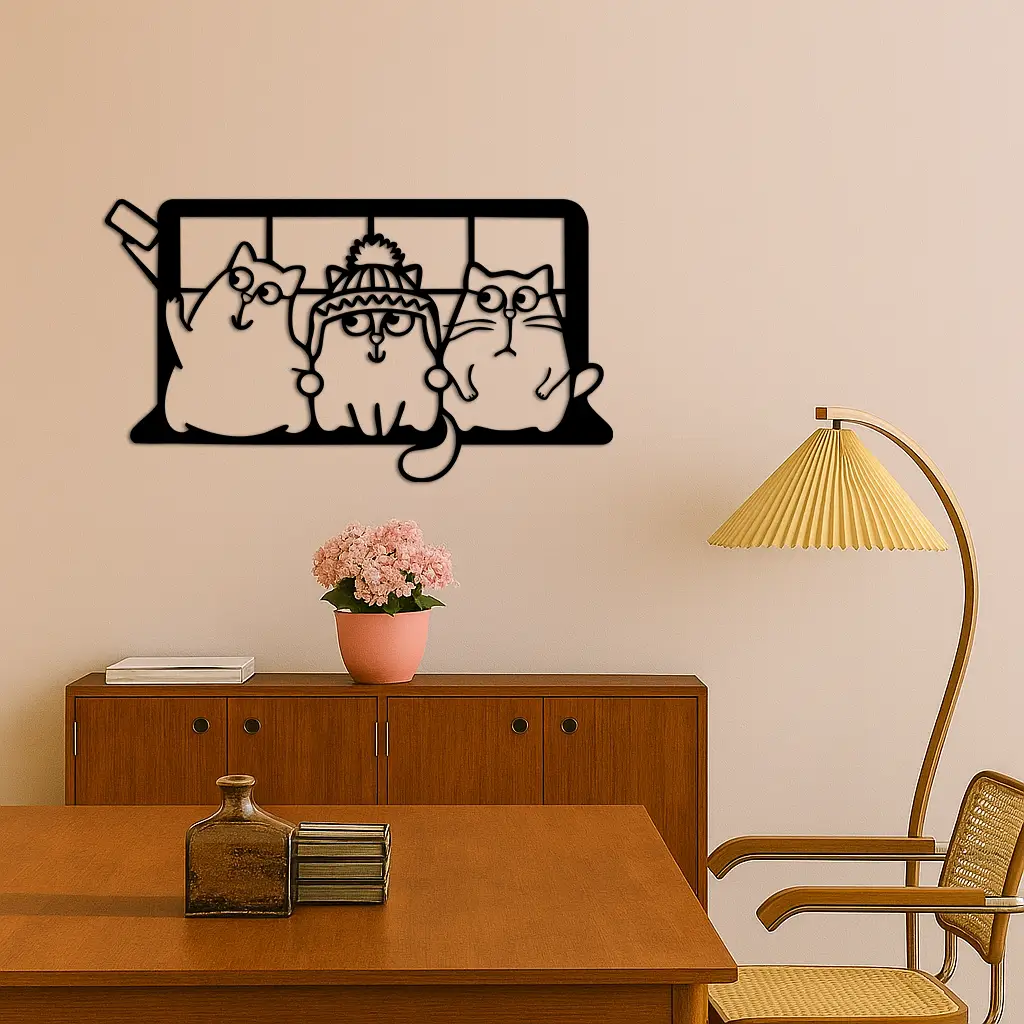 Funny Cats Taking Selfie Silhouette - Pink Metal Wall Art - KAFGP159 by Enova Art