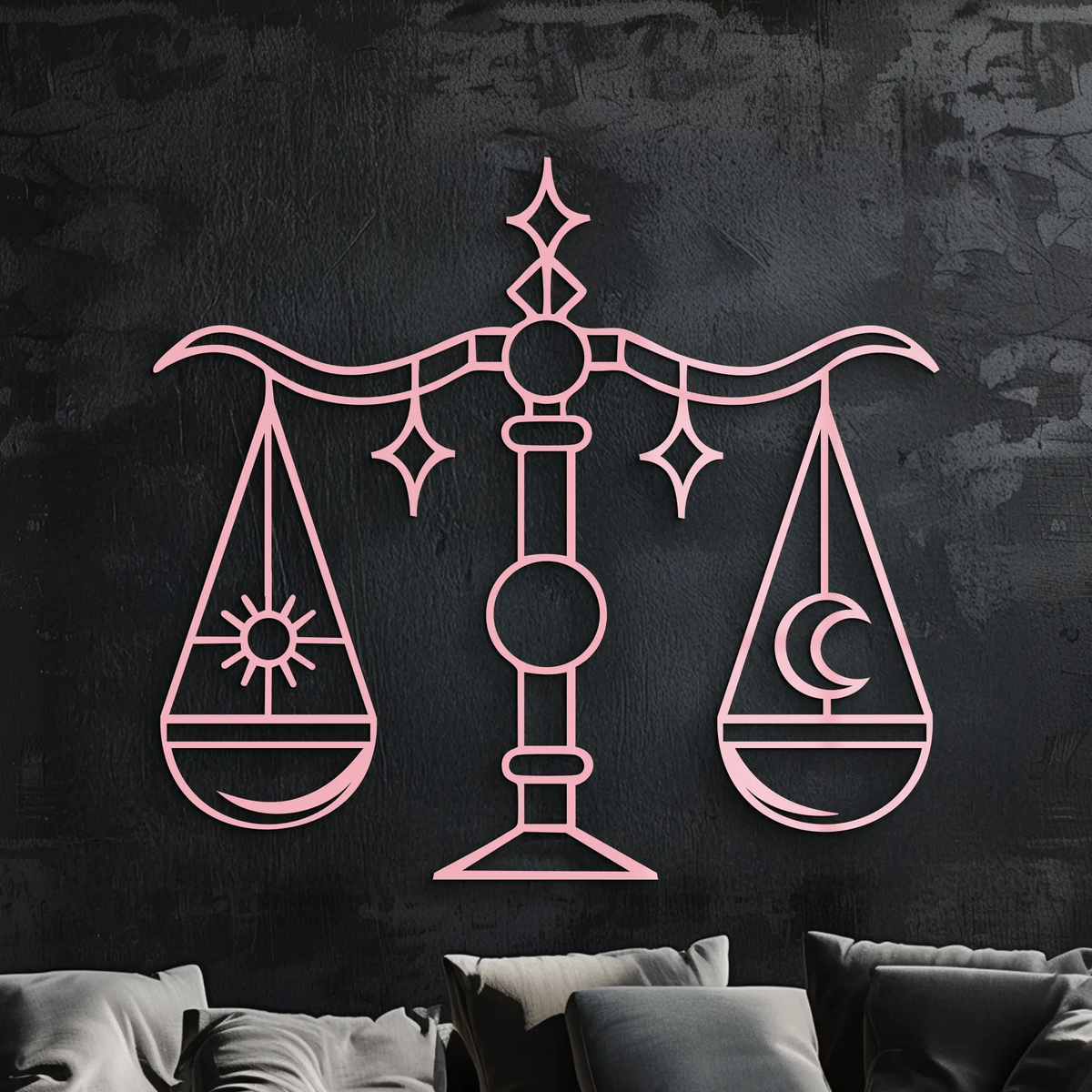 Libra Zodiac Sign Silhouette – Pink Metal Wall Art Balance Scale Design - KAFGP161 by Enova Art
