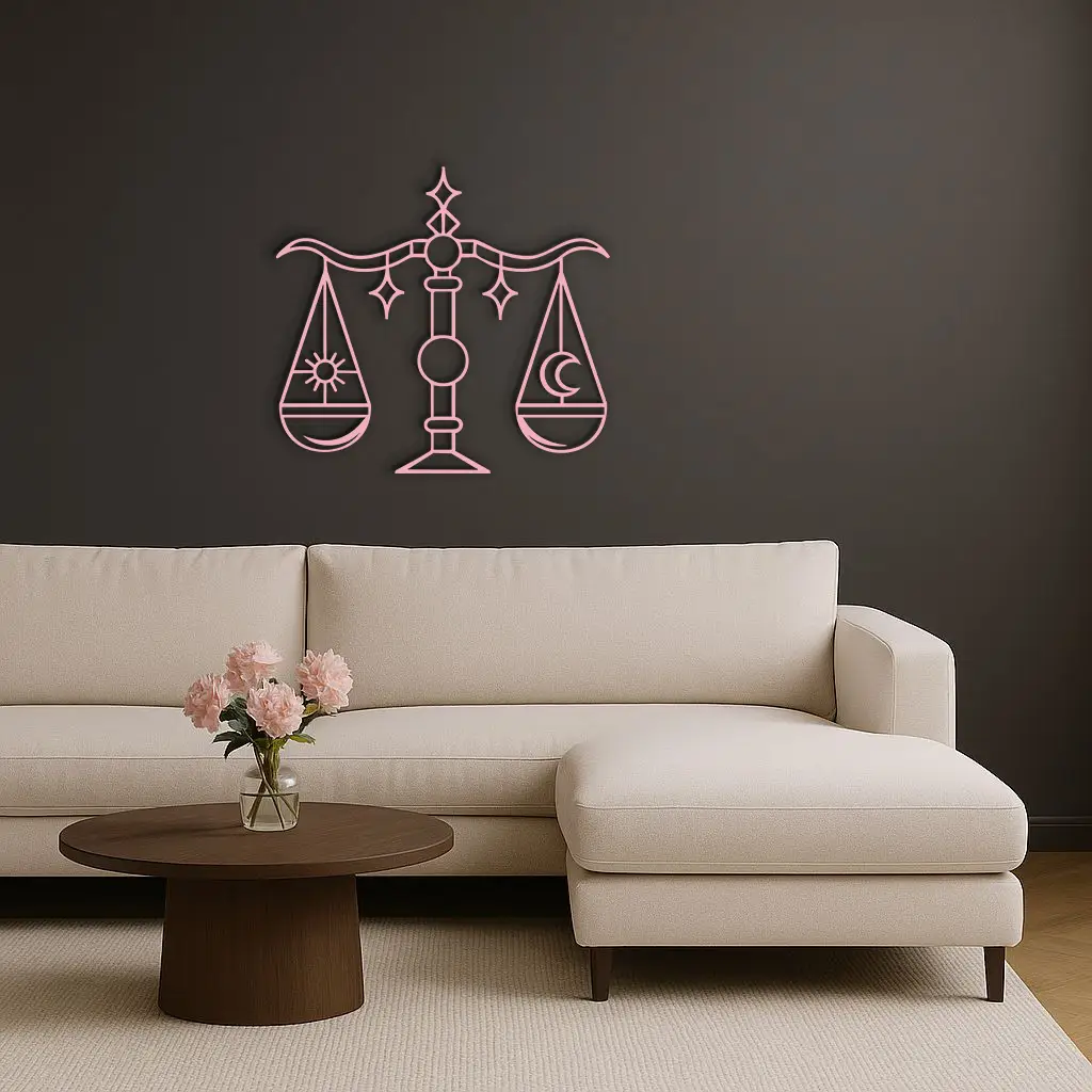 Libra Zodiac Sign Silhouette – Pink Metal Wall Art Balance Scale Design - KAFGP161 by Enova Art