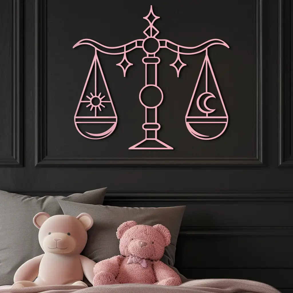 Libra Zodiac Sign Silhouette – Pink Metal Wall Art Balance Scale Design - KAFGP161 by Enova Art