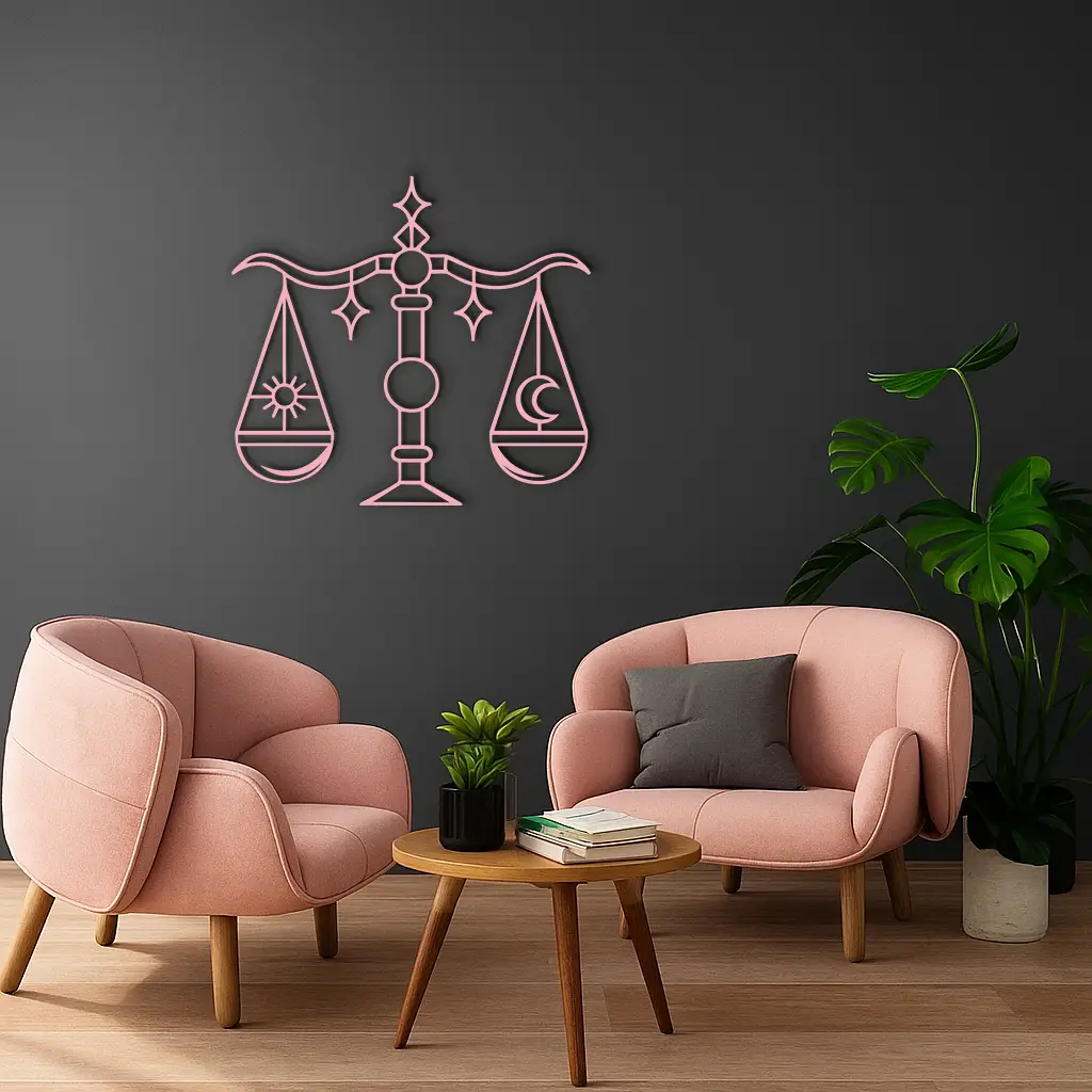 Libra Zodiac Sign Silhouette – Pink Metal Wall Art Balance Scale Design - KAFGP161 by Enova Art