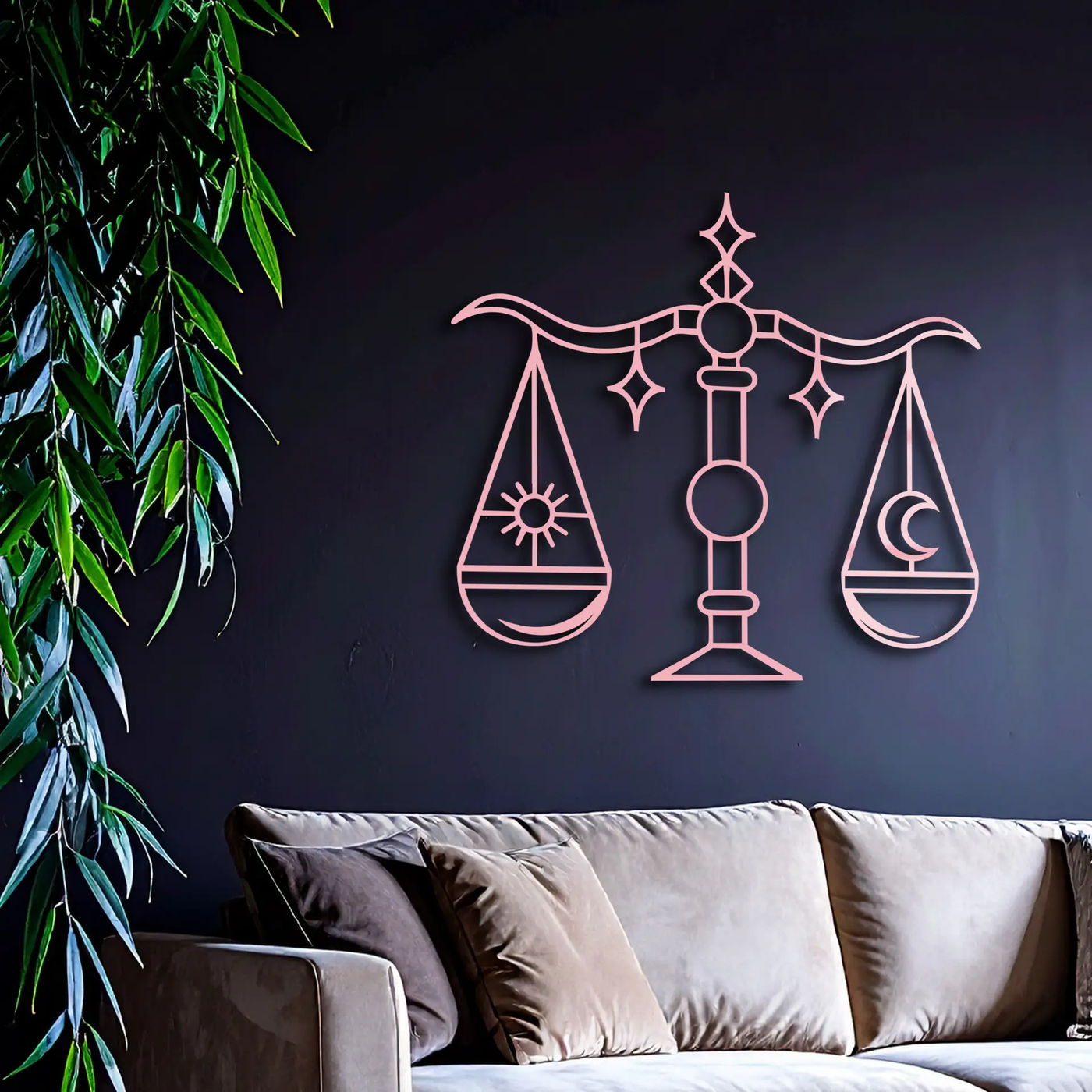 Libra Zodiac Sign Silhouette – Pink Metal Wall Art Balance Scale Design - KAFGP161 by Enova Art