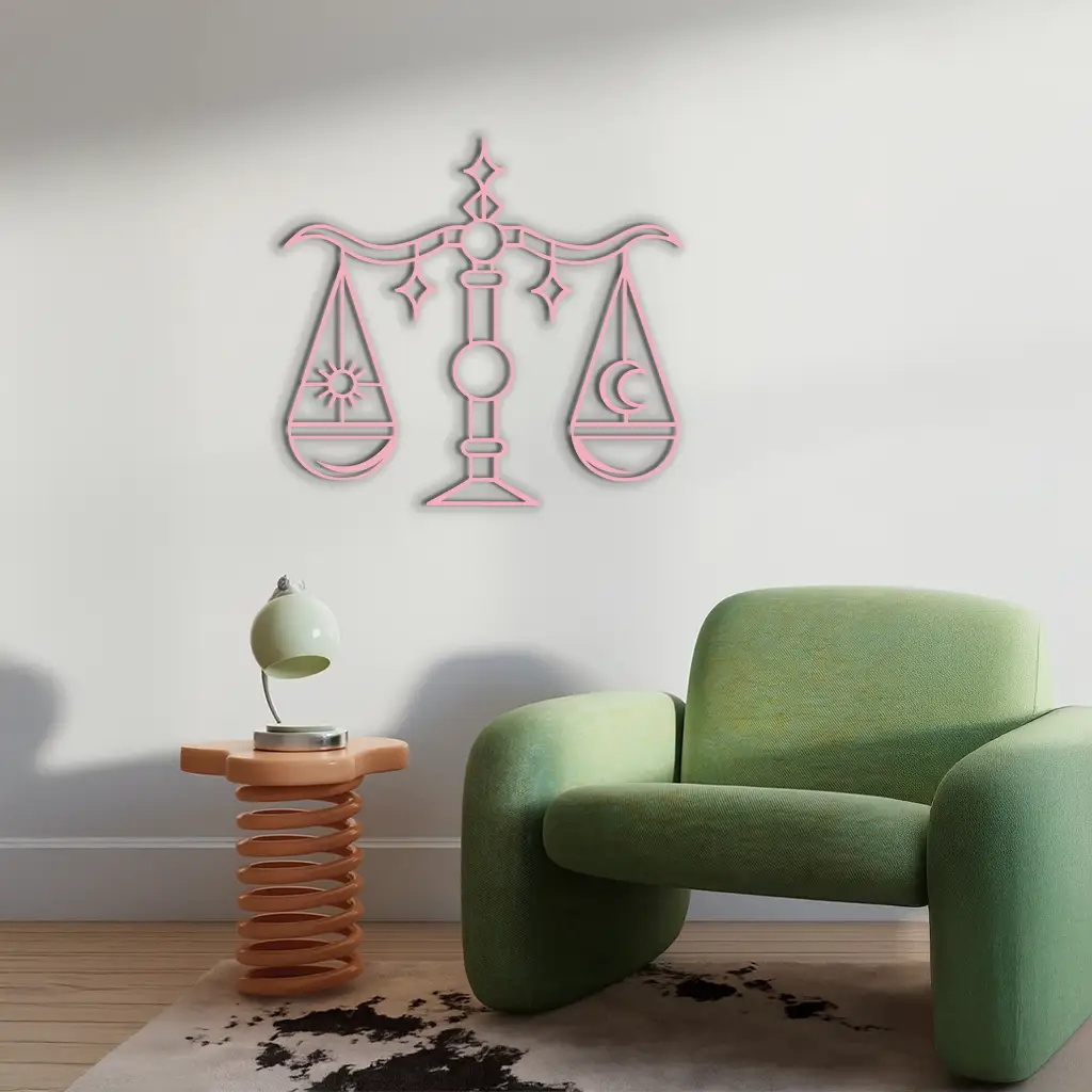 Libra Zodiac Sign Silhouette – Pink Metal Wall Art Balance Scale Design - KAFGP161 by Enova Art