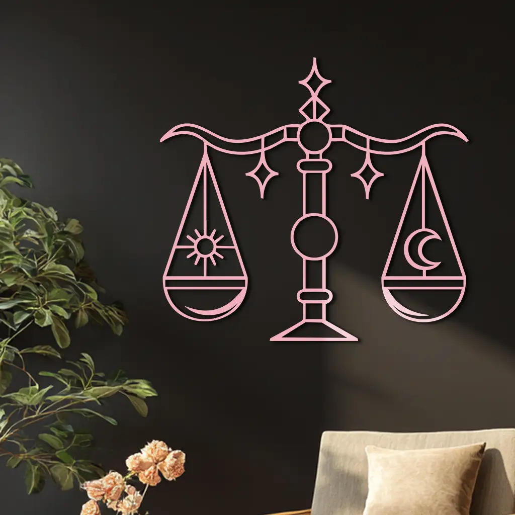 Libra Zodiac Sign Silhouette – Pink Metal Wall Art Balance Scale Design - KAFGP161 by Enova Art