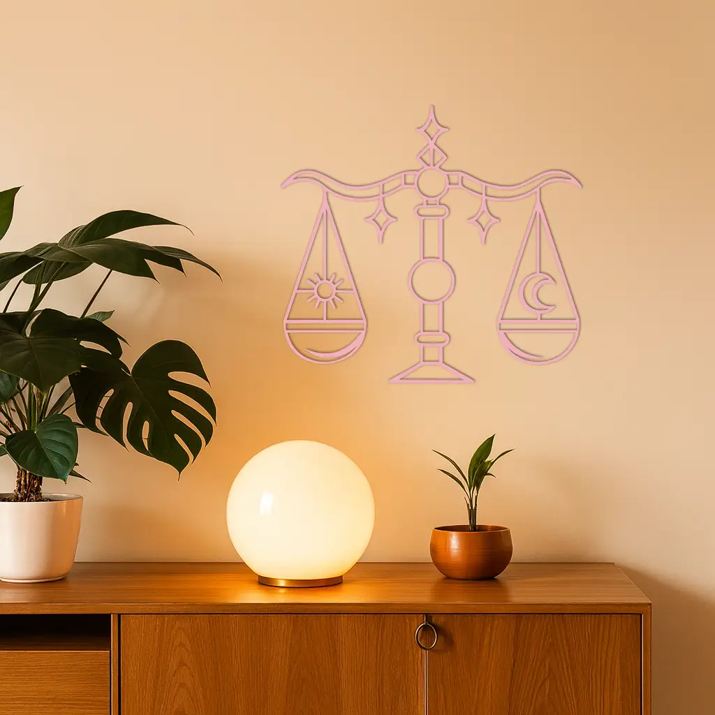 Libra Zodiac Sign Silhouette – Pink Metal Wall Art Balance Scale Design - KAFGP161 by Enova Art