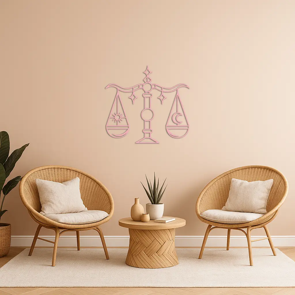 Libra Zodiac Sign Silhouette – Pink Metal Wall Art Balance Scale Design - KAFGP161 by Enova Art