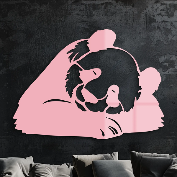 Pink Panda Silhouette Metal Wall Art – Modern Animal Design - KAFGP162