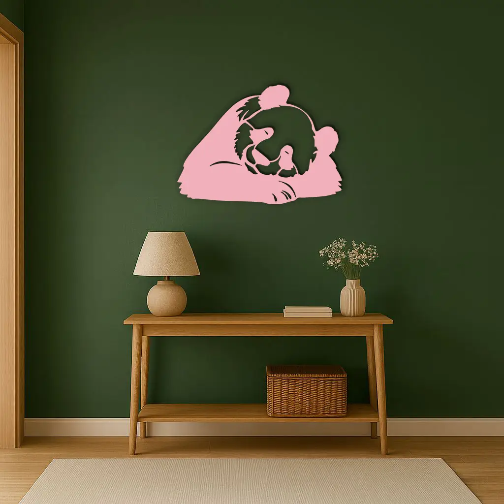 Pink Panda Silhouette Metal Wall Art – Modern Animal Design - KAFGP162 by Enova Art